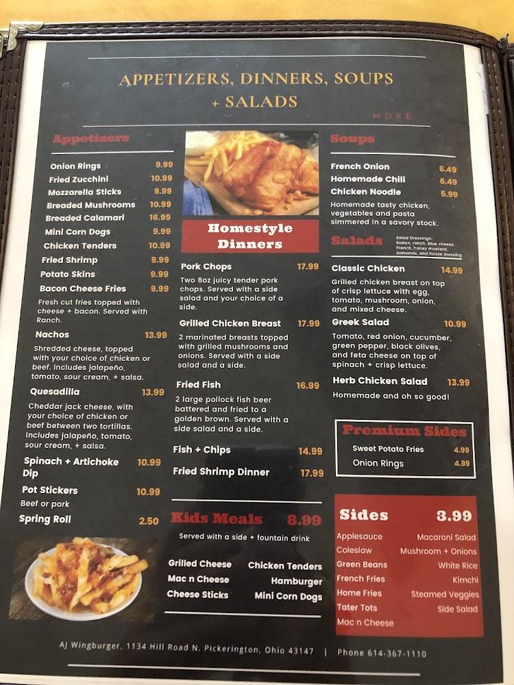 A & J Wingburger Menu